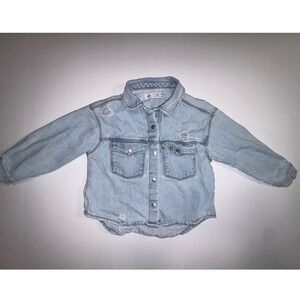 Zara Kids Light Wash Denim Jacket Distressed Ripped Boys Girls Size 4 5
